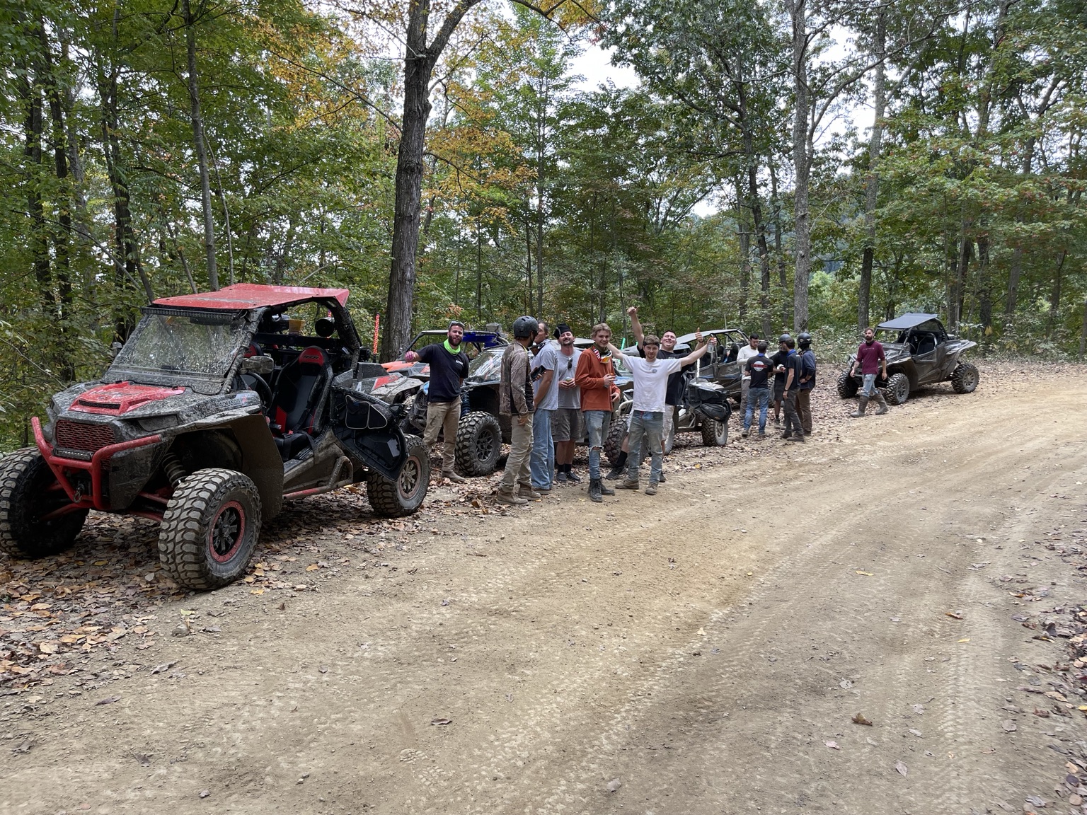 FeudLine riding group with side-by-sides on the trail