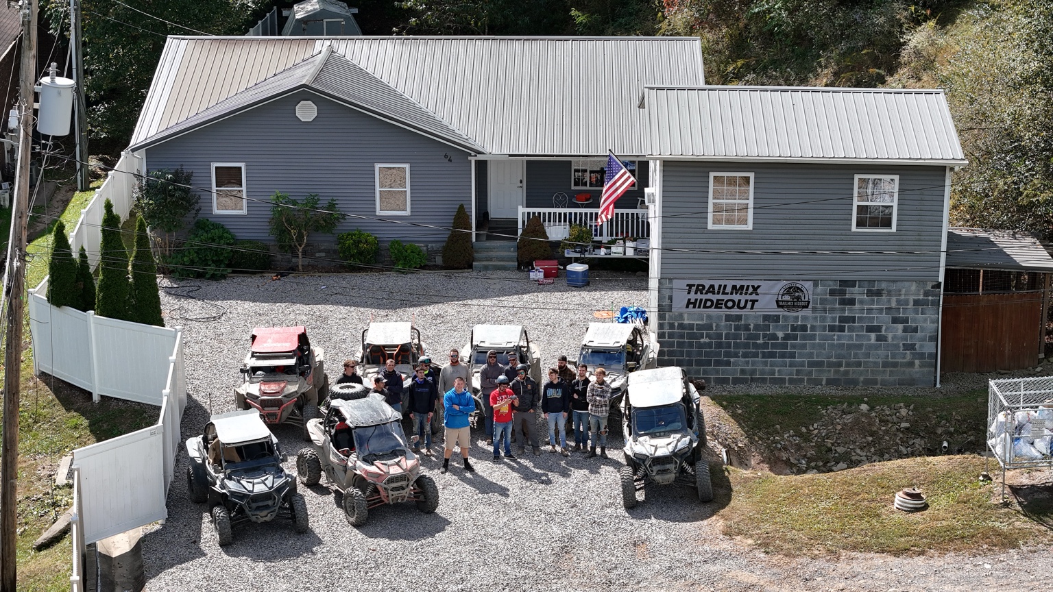TrailMix Hideout with a group of riders and side-by-sides in North Matewan West Virginia