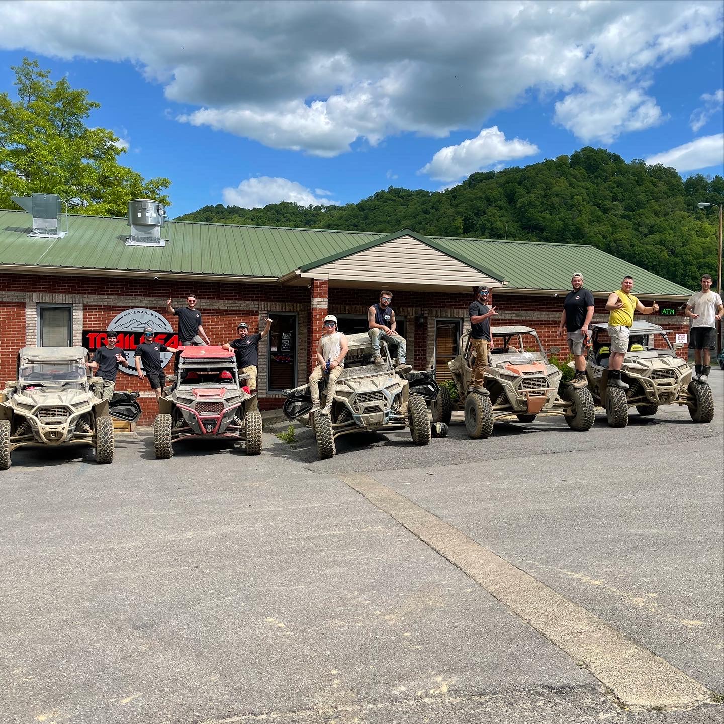 Hatfield-McCoy Trails riders and side-by-sides outside a rider-friendly place to eat in the Matewan area